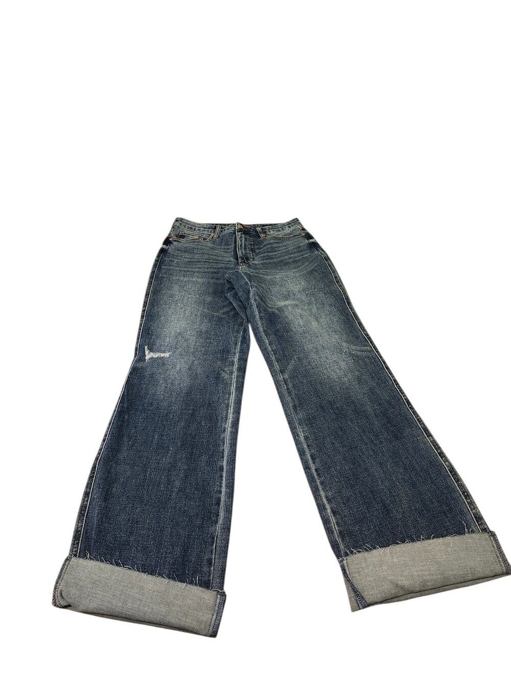 Judy Blue Straight Fit Distressed Leg Cuffed Women's Jeans - Medium Blue - 30